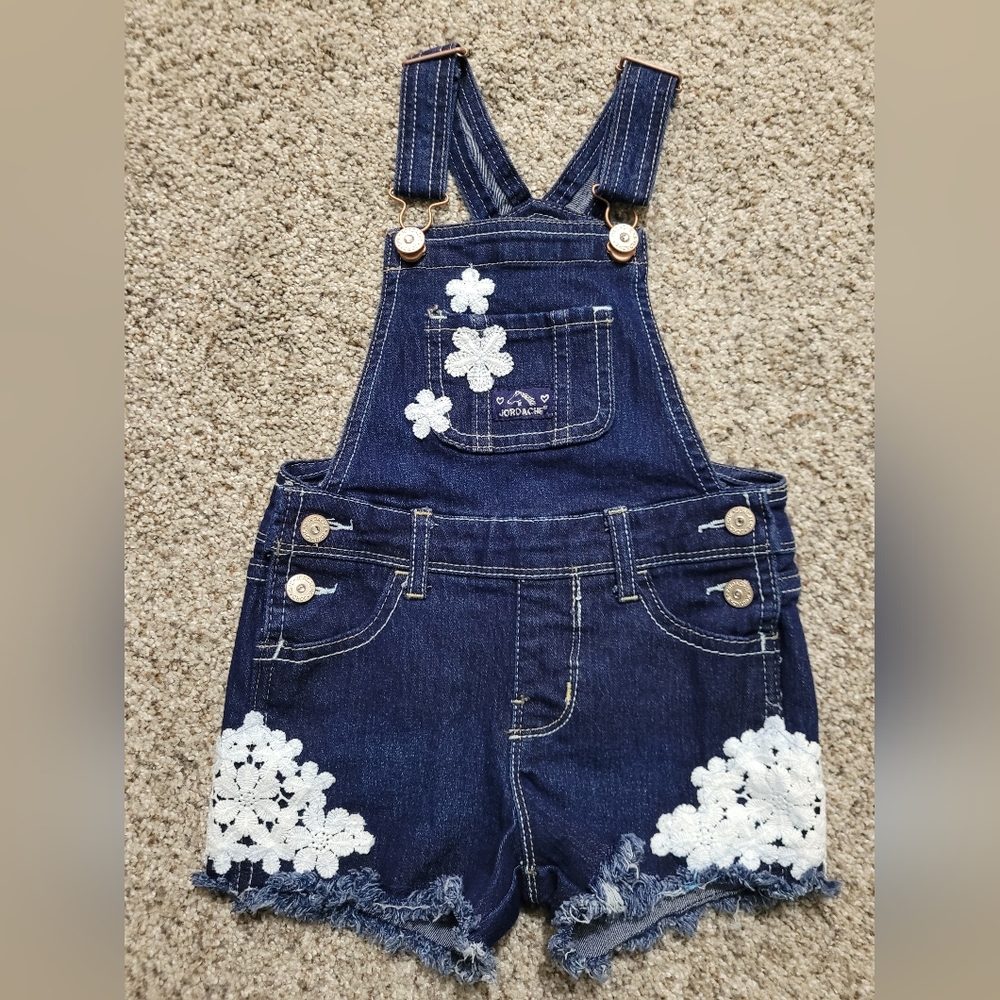 Jordache 3t denim daisy lace cut off overalls bibs